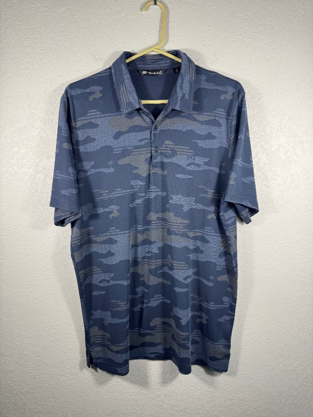 TravisMathew Camo Polo Mens XL Blue Gray Pima Cotton